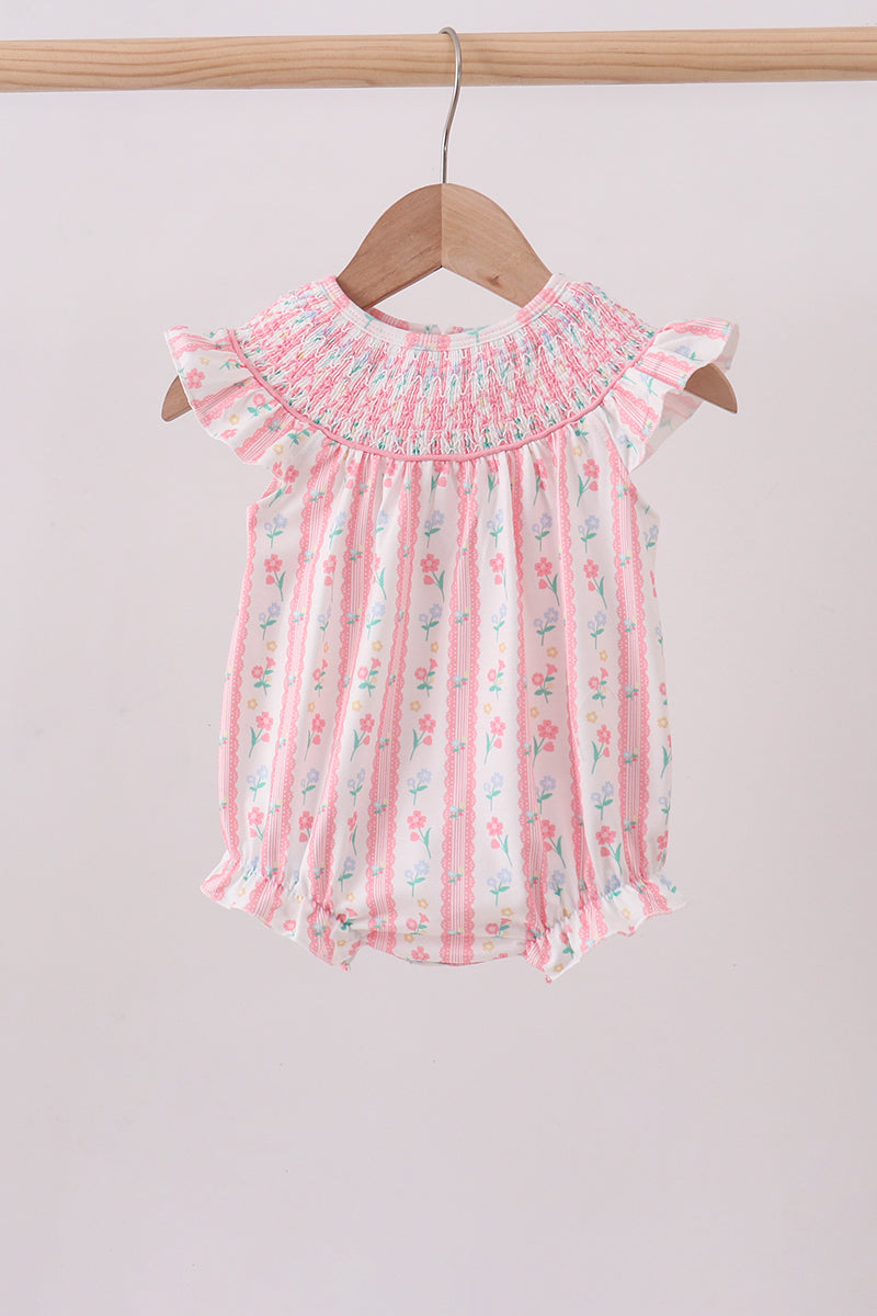 Blush Floral Smocked Bubble
