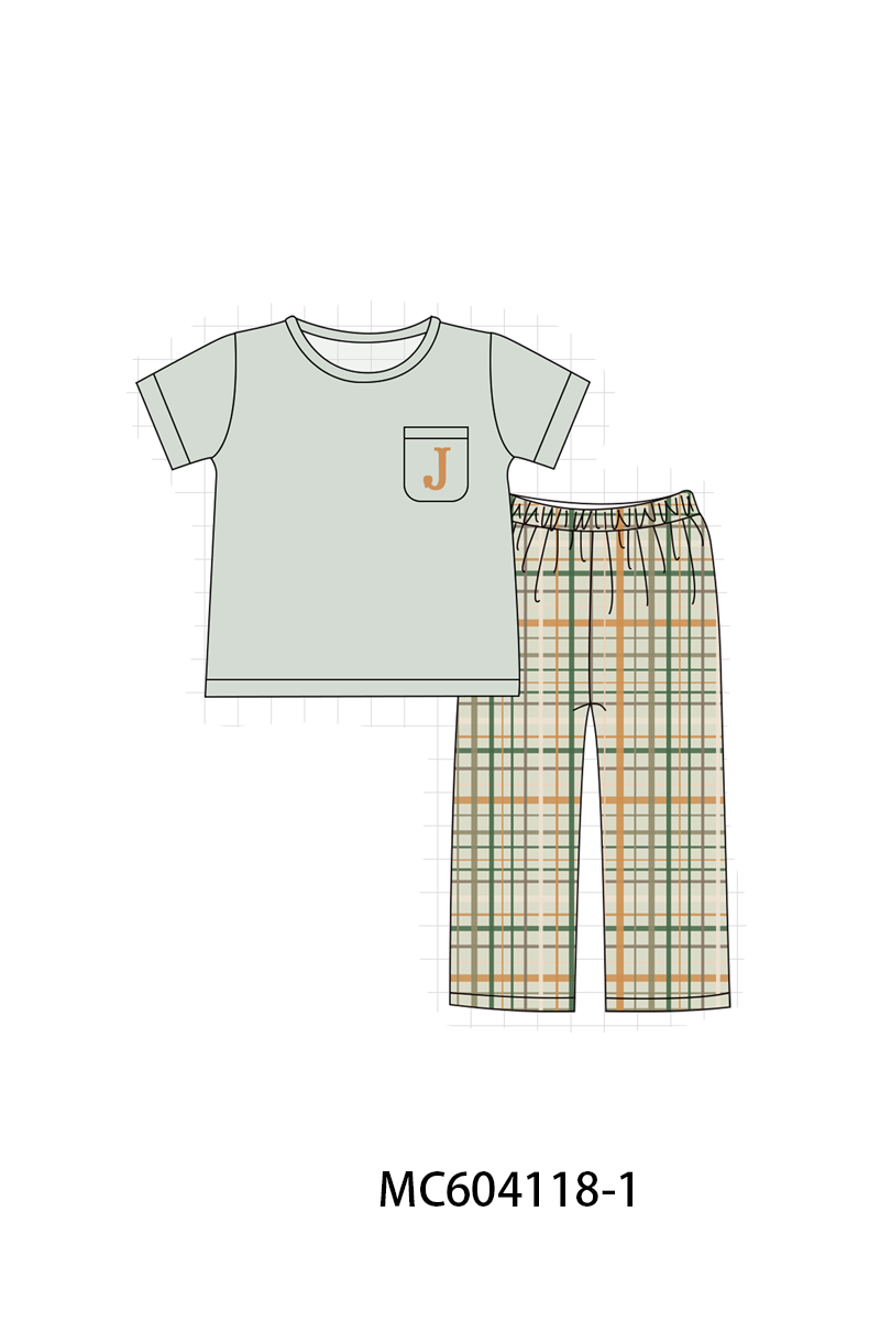 PO86 Sage monogram embroidery plaid collection