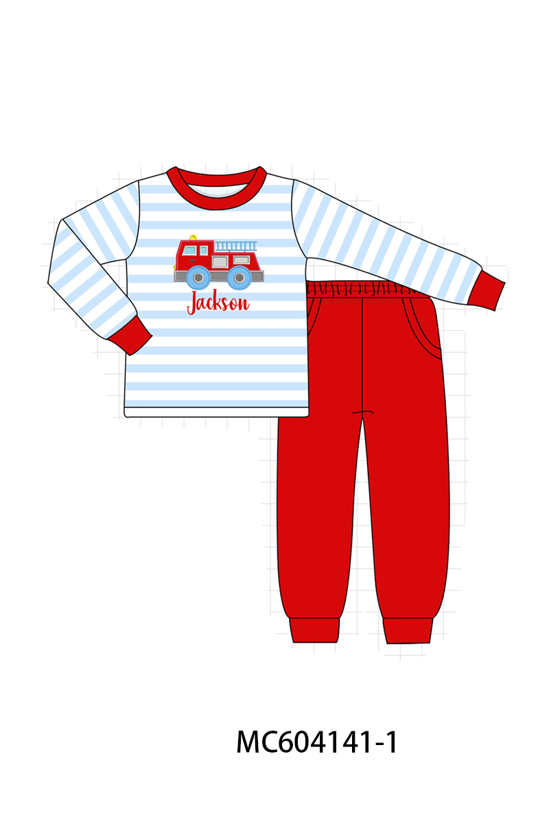 PO86 Blue stripe firework monogram embroidery collection