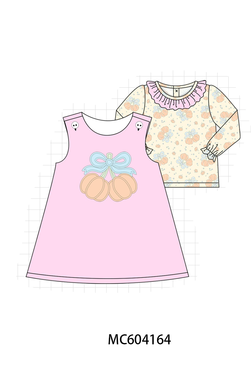 PO86 Pink pumpkin applique bow ruffle collection