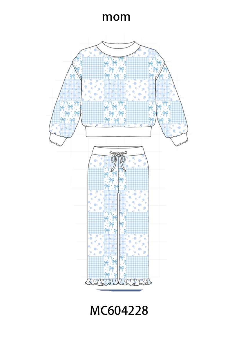 PO86 Floral bow print mom&me ruffle pants set collection