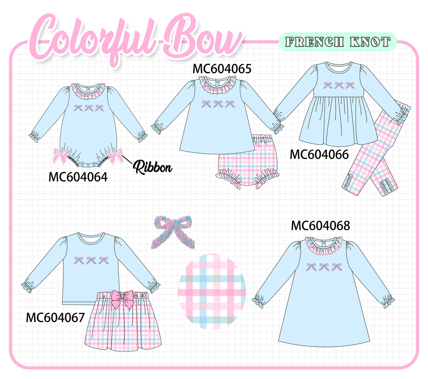 PO86 Blue bow french knot collection