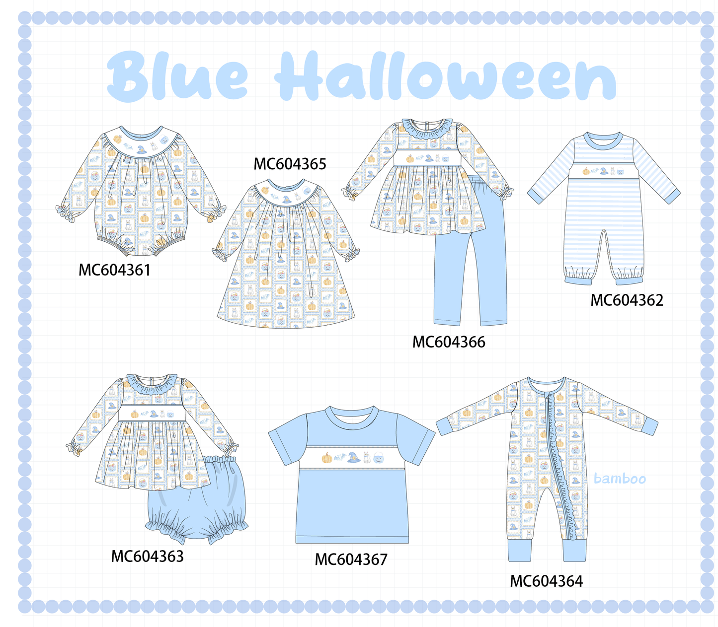 PO86 Blue halloween embroidery plaid collection