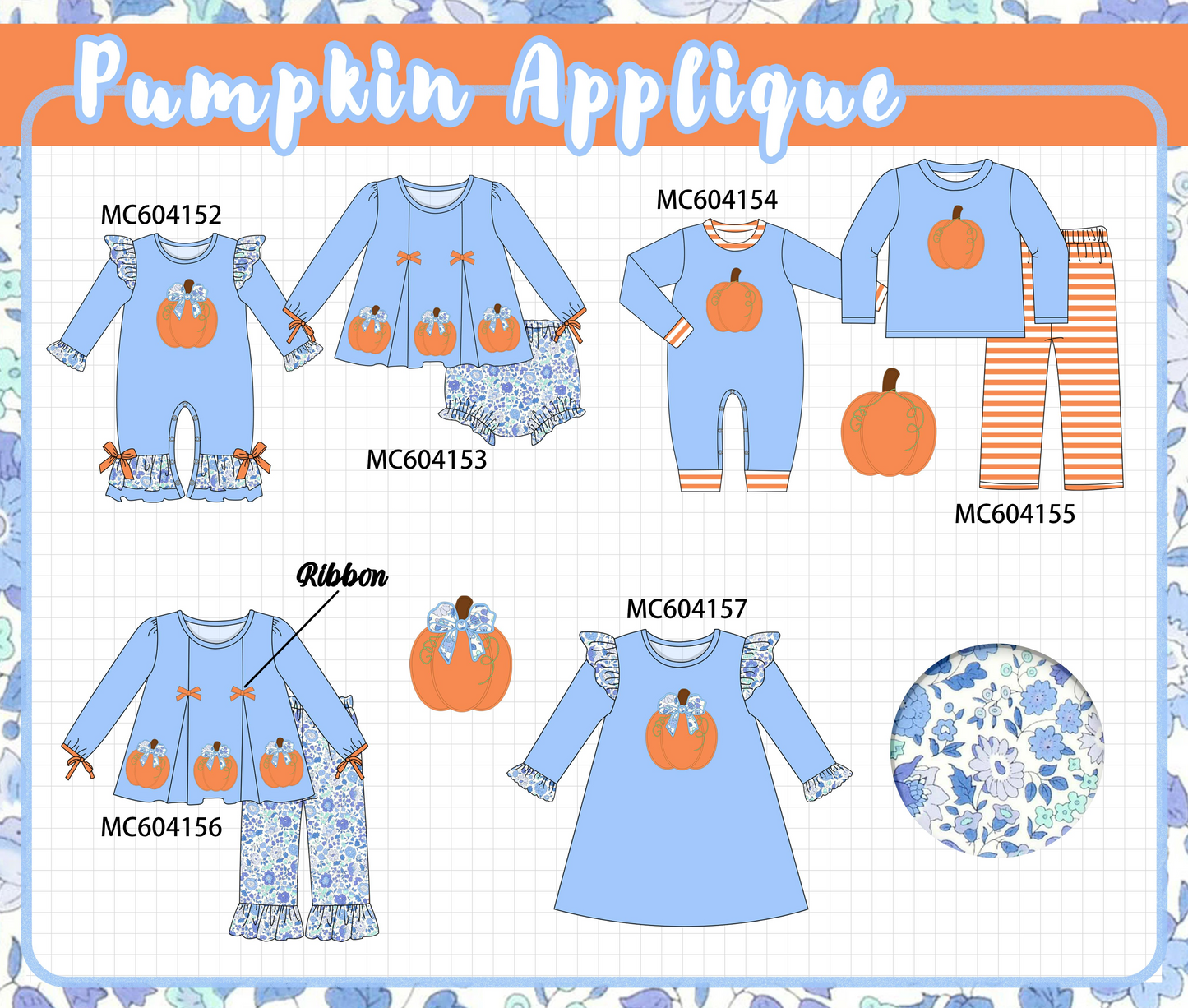 PO86 Blue pumpkin applique collection