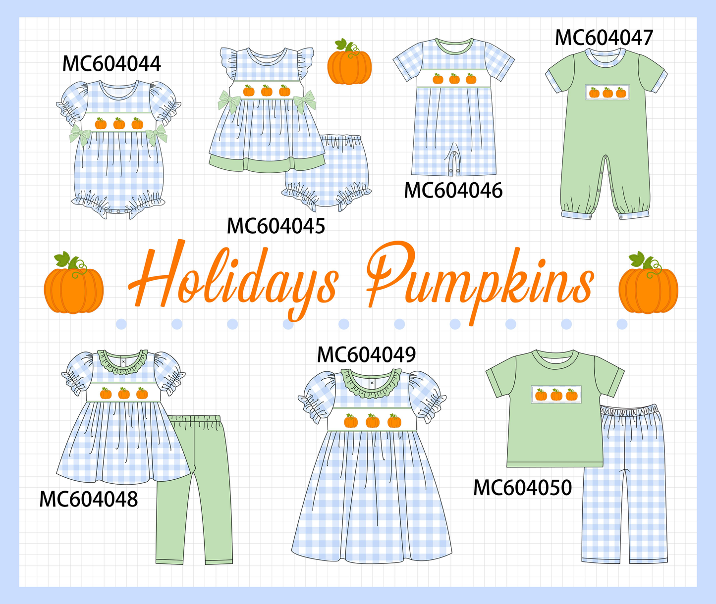 PO86 Blue pumpkin embroidery gingham collection