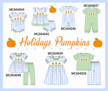 PO86 Blue pumpkin embroidery gingham collection