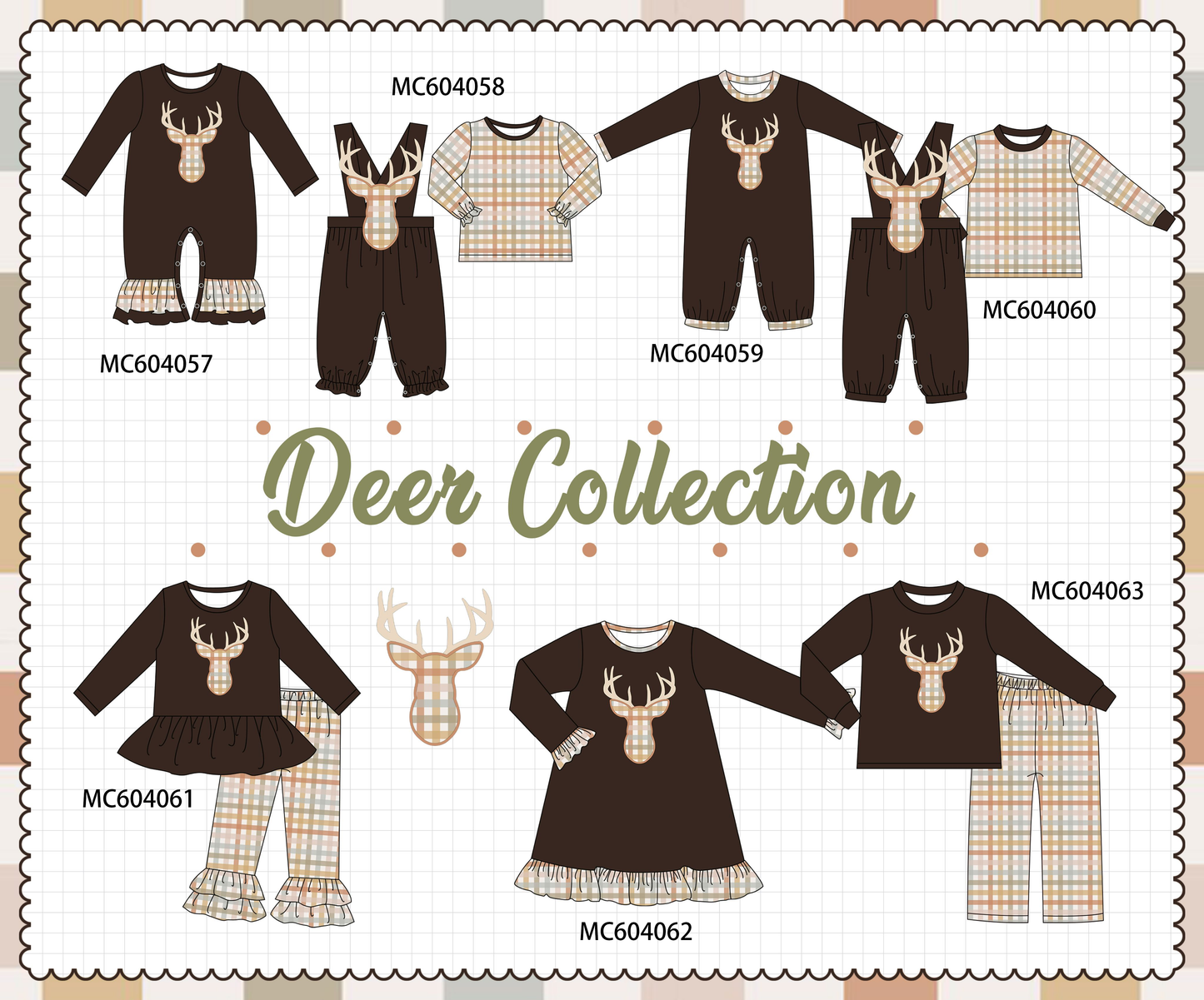 PO86 Brown deer applique gingham collection