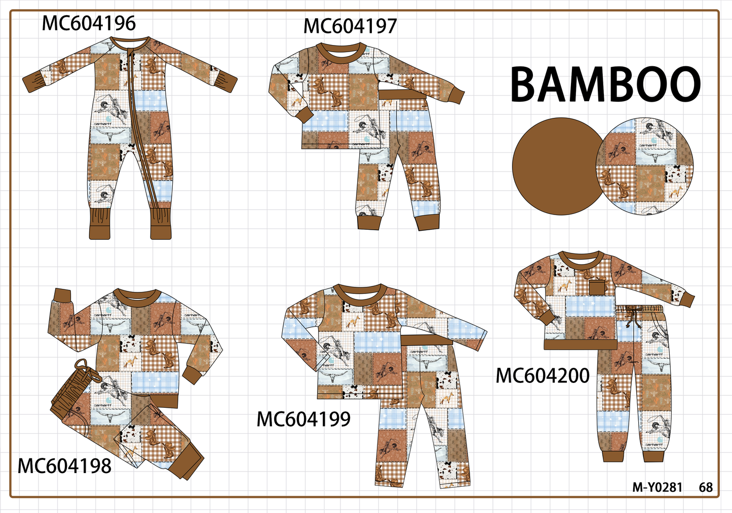 PO86 Brown western bamboo plaid collection