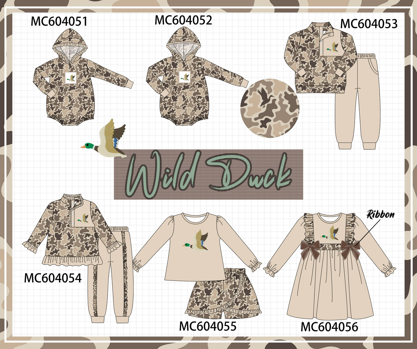 PO86 Camouflage duck embroidery ruffle collection