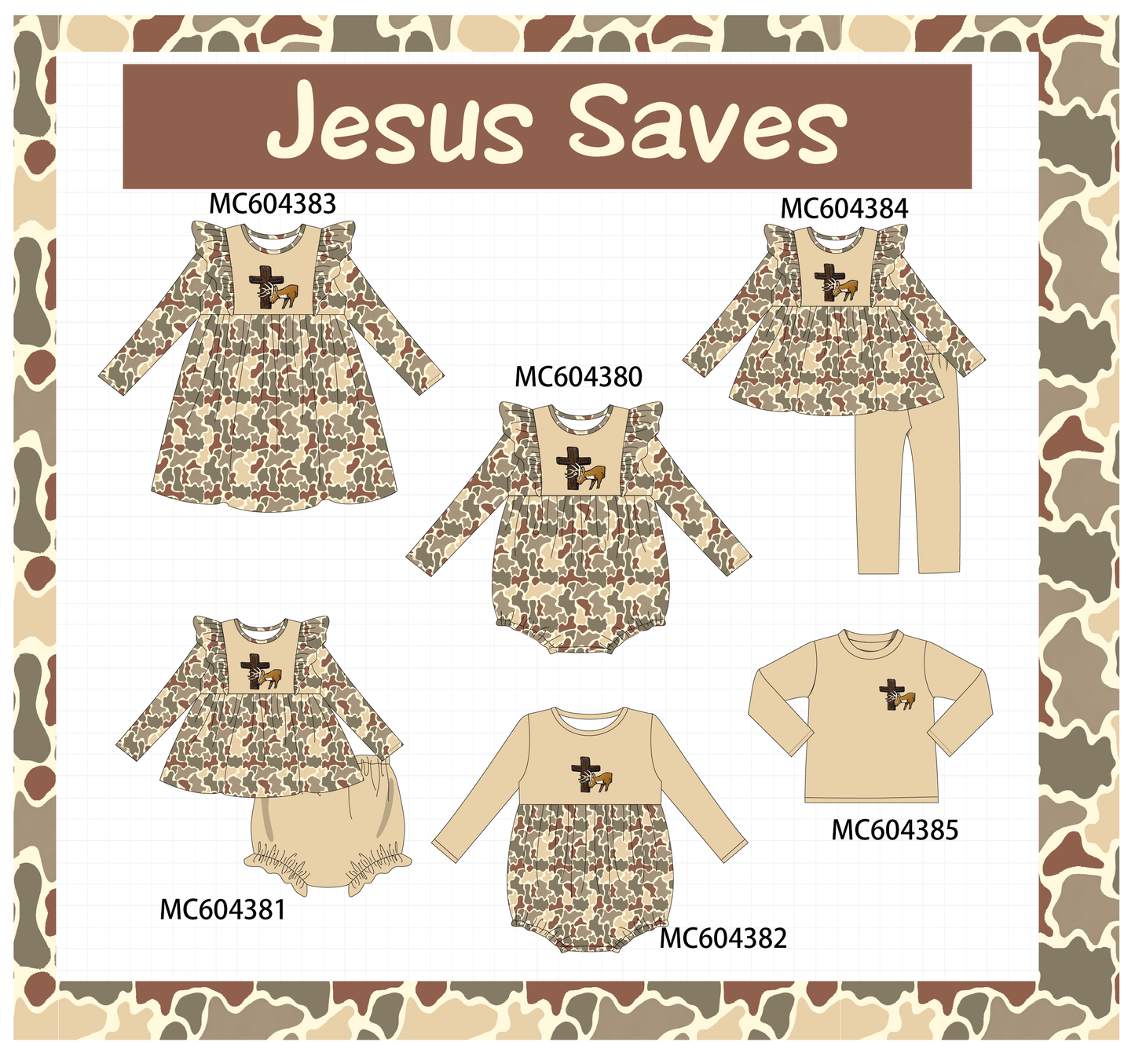 PO86 Camouflage jesus cross deer embroidery collection