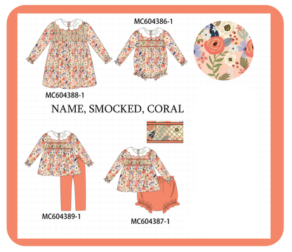 PO86 Coral floral monogram embroidery smocked collection