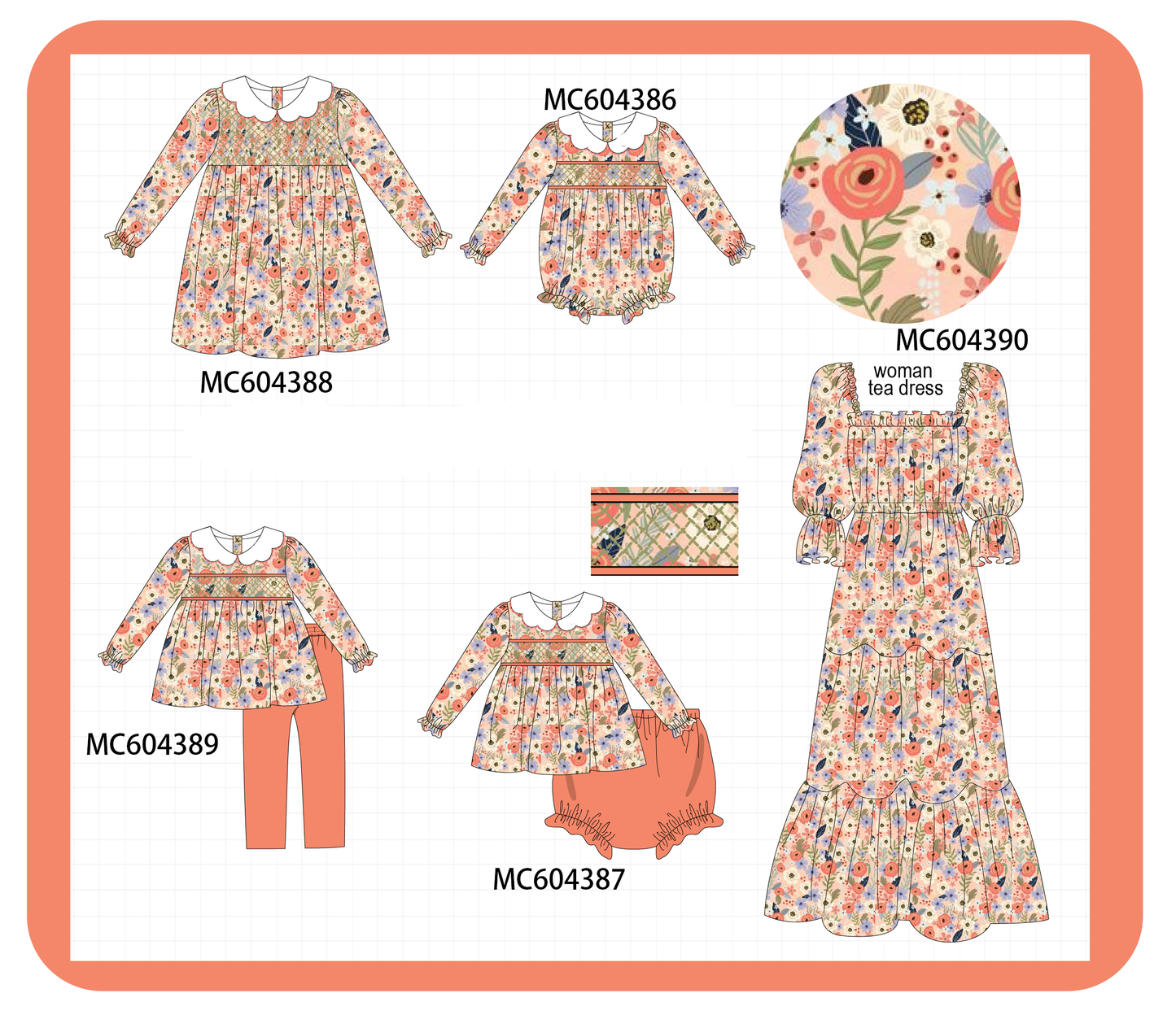 PO86 Coral floral smocked collection