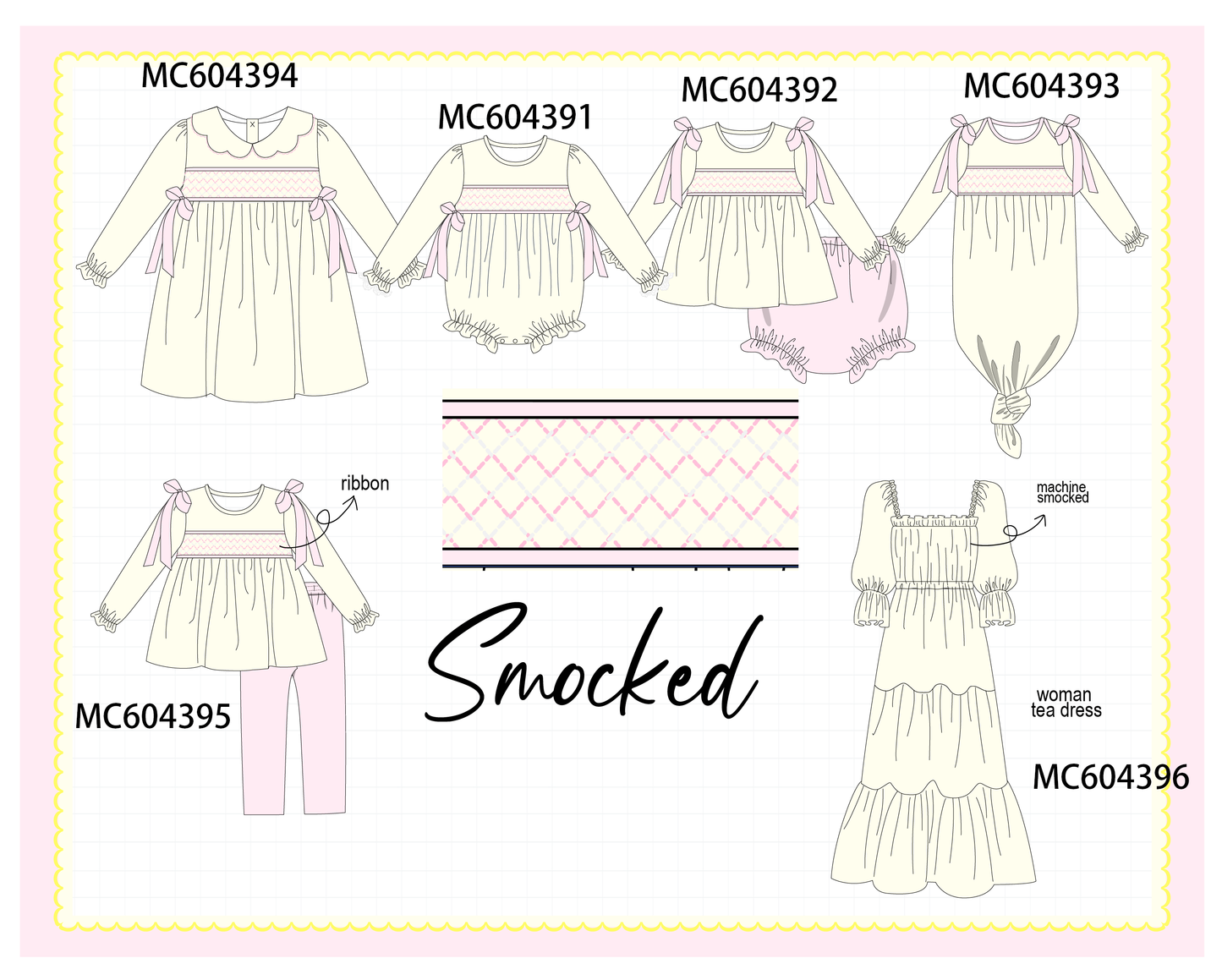 PO86 Cream smocked bow collection