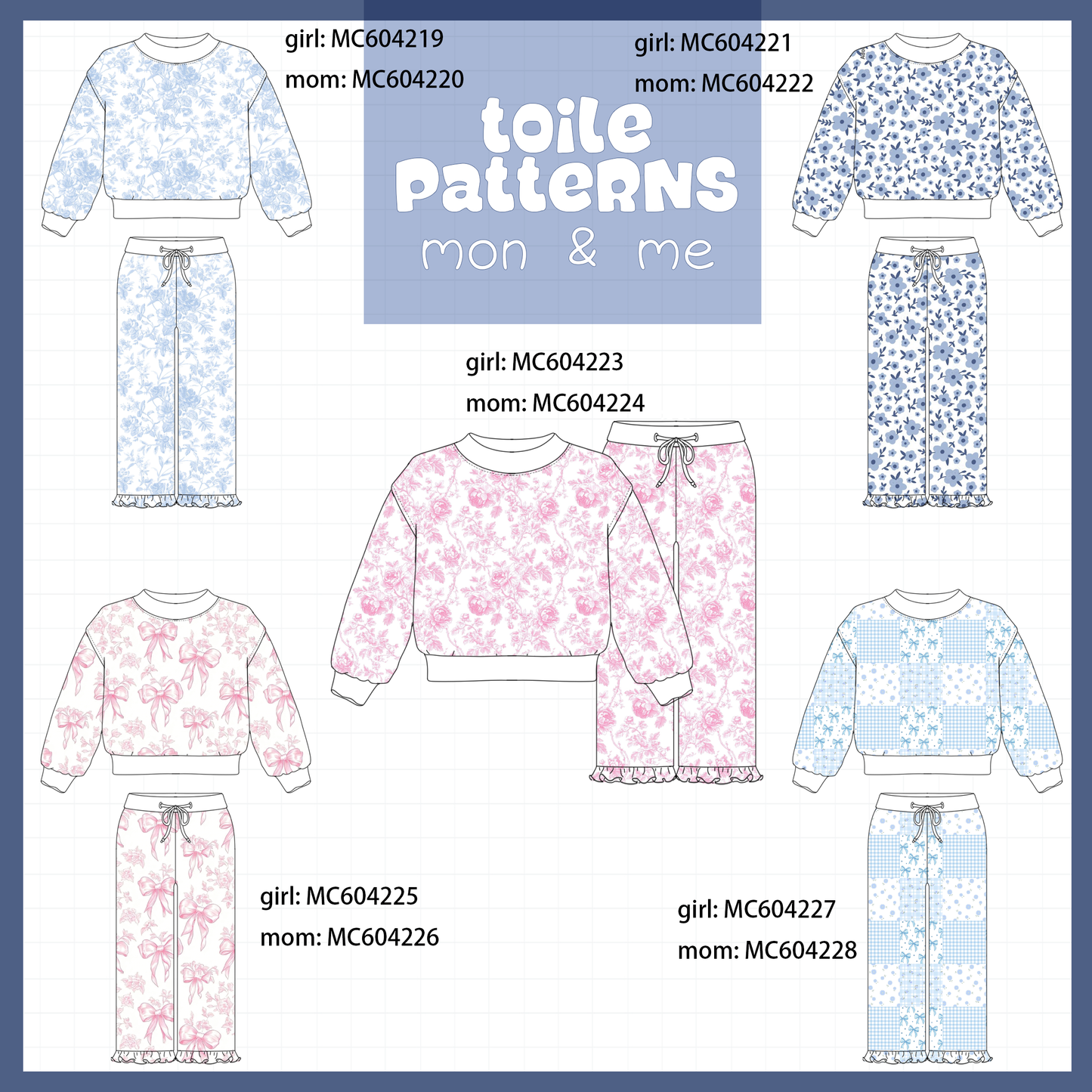 PO86 Floral bow print mom&me ruffle pants set collection