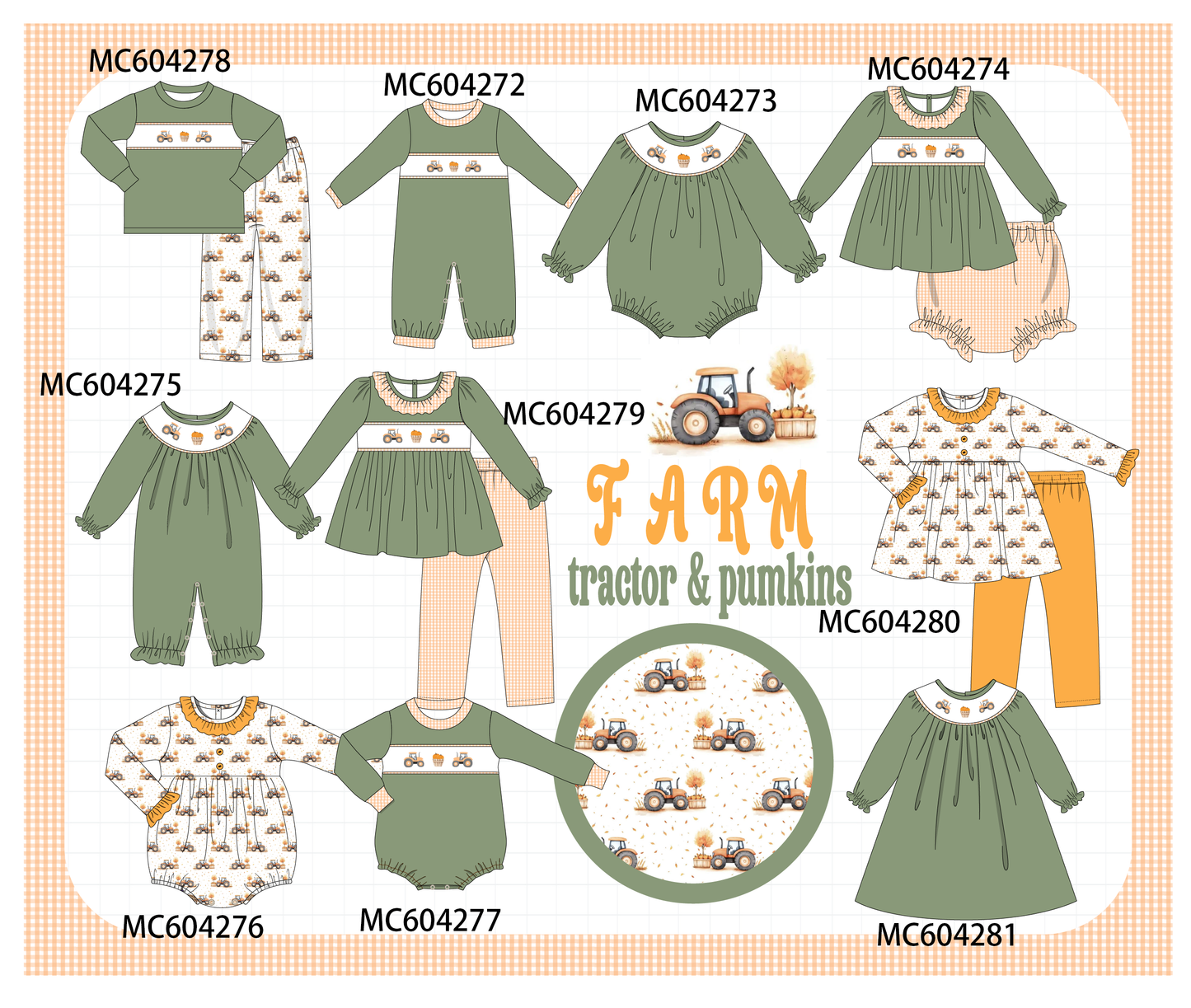 PO86 Green farm embroidery collection