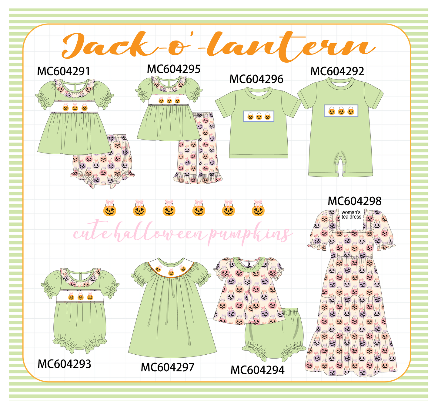 PO86 Green halloween pumpkin embroidery ruffle collection