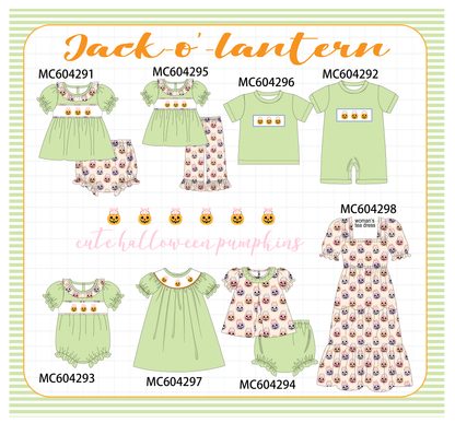 PO86 Green halloween pumpkin embroidery ruffle collection