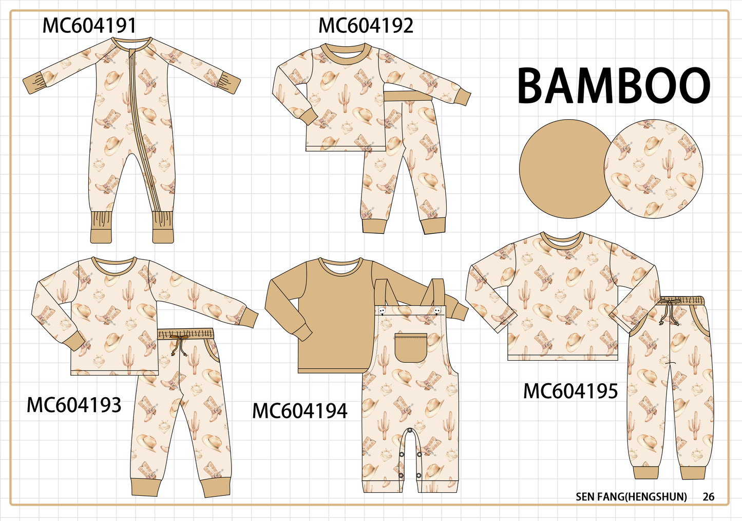 PO86 Khaki western boots print bamboo collection