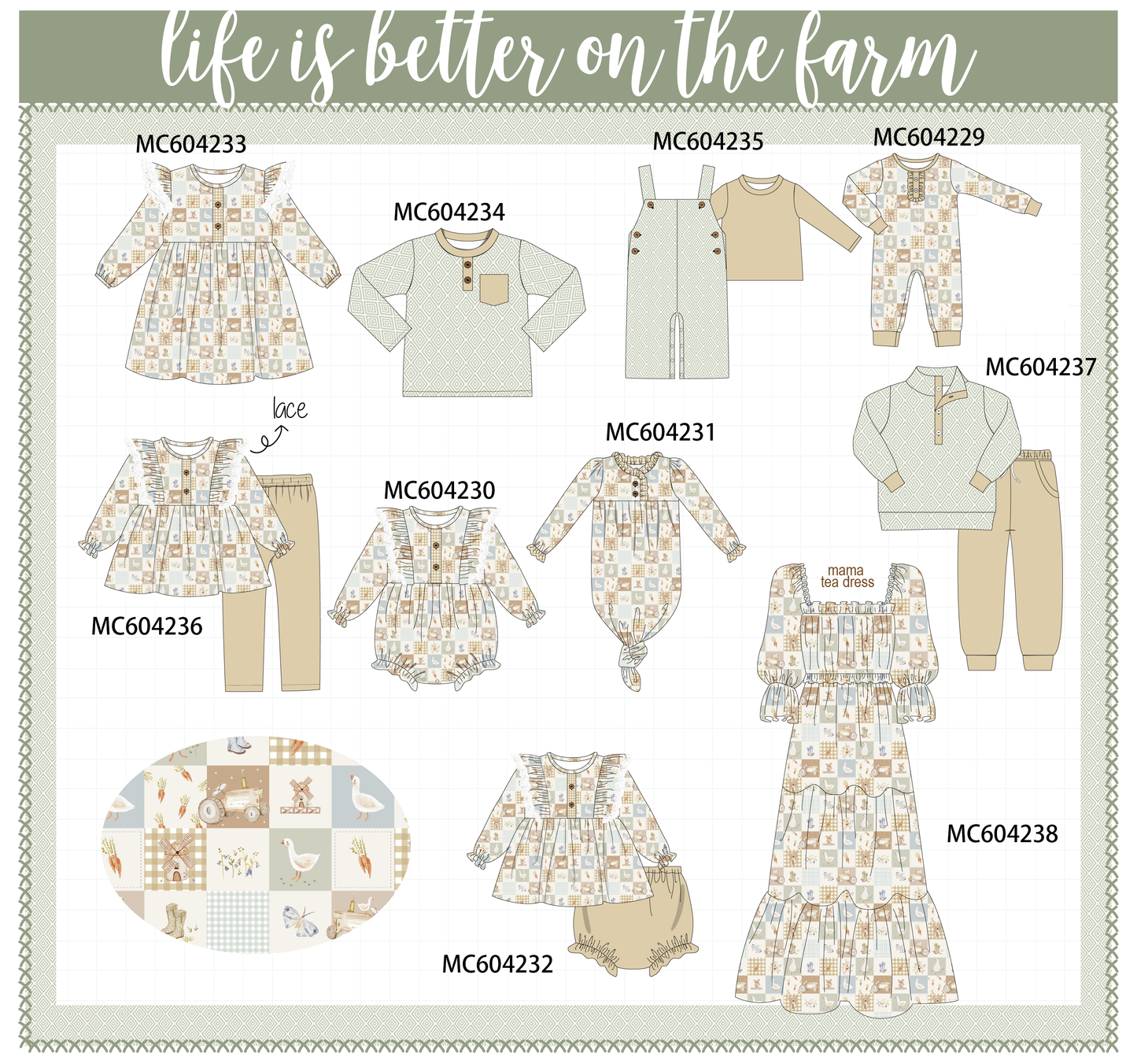 PO86 Life is better on the farm checkered print collection