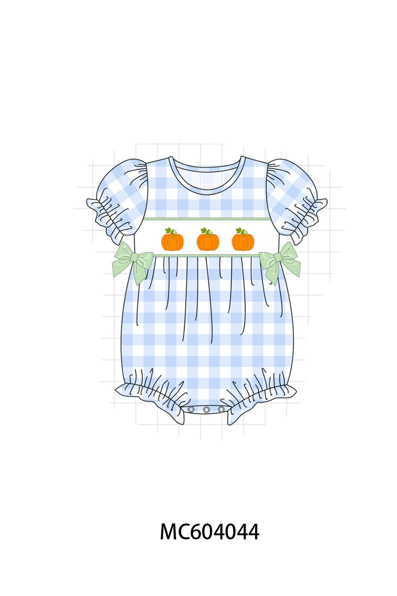 PO86 Blue pumpkin embroidery gingham collection