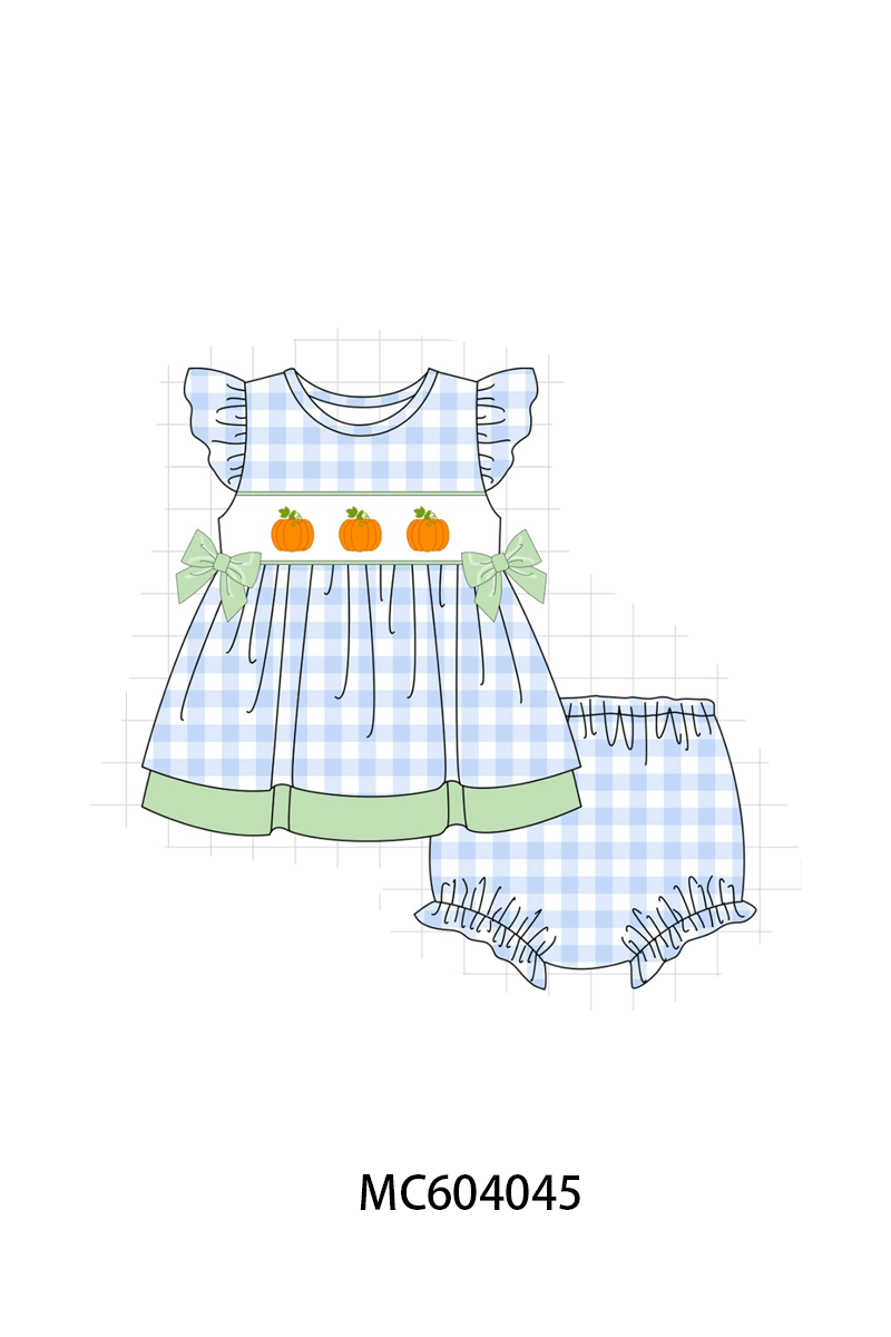 PO86 Blue pumpkin embroidery gingham collection
