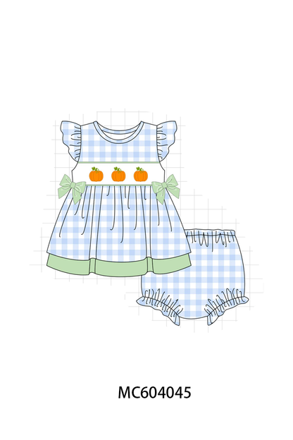 PO86 Blue pumpkin embroidery gingham collection