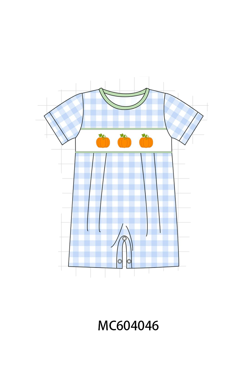 PO86 Blue pumpkin embroidery gingham collection