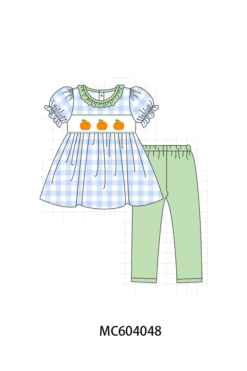 PO86 Blue pumpkin embroidery gingham collection