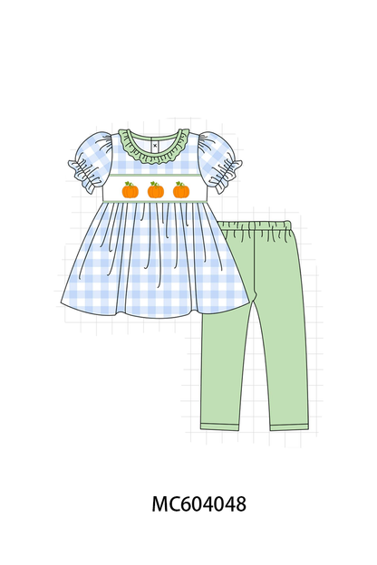PO86 Blue pumpkin embroidery gingham collection