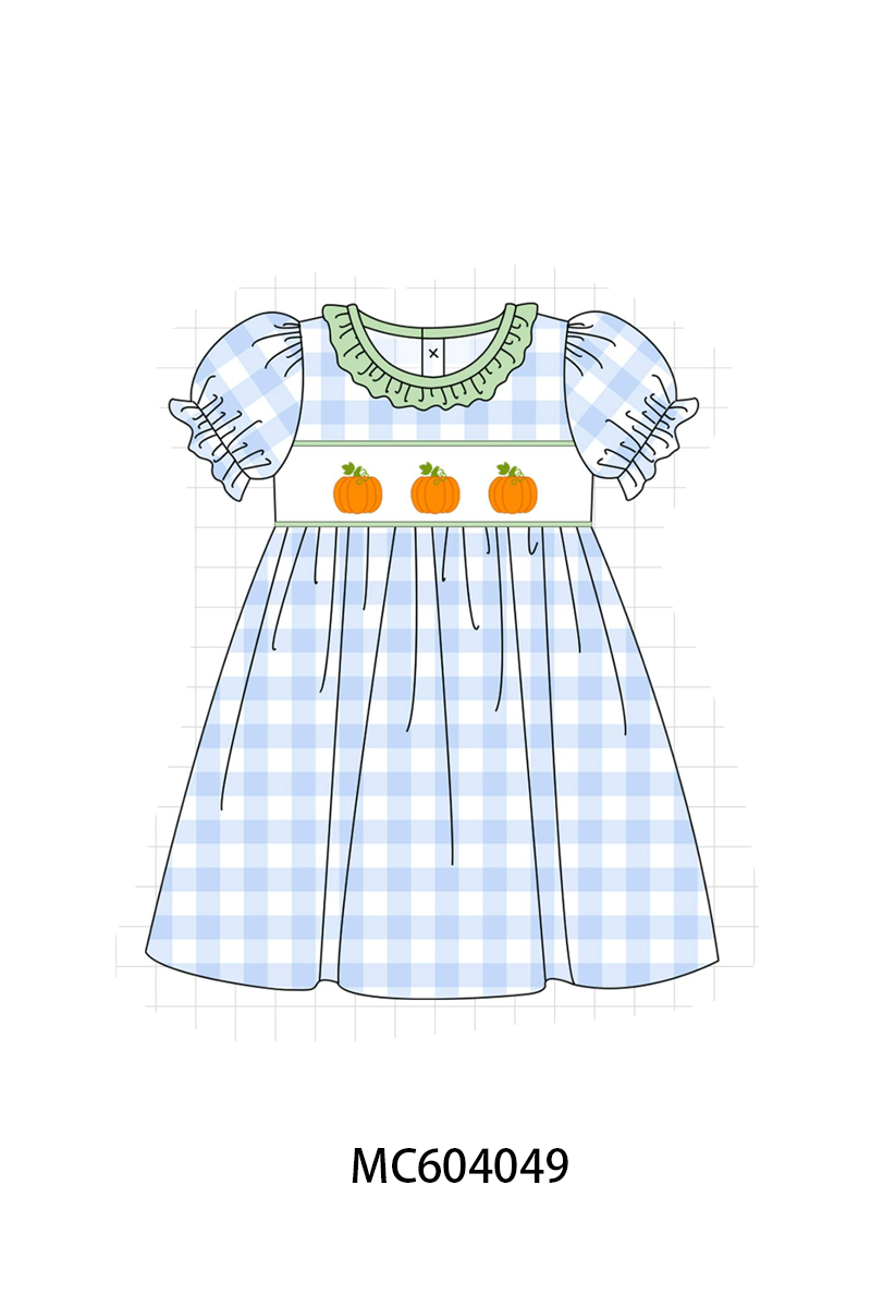 PO86 Blue pumpkin embroidery gingham collection
