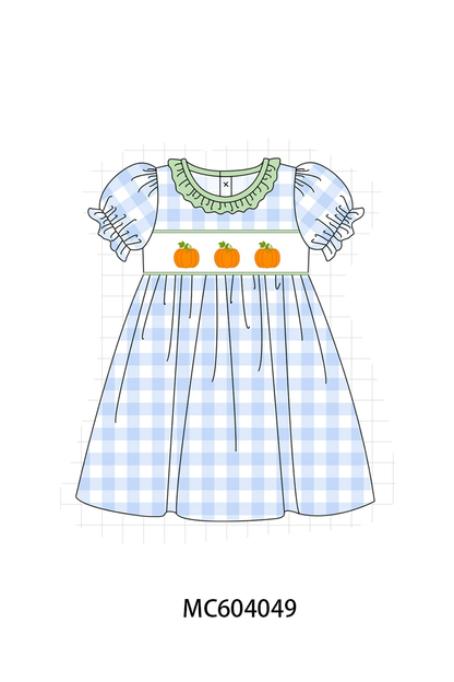 PO86 Blue pumpkin embroidery gingham collection