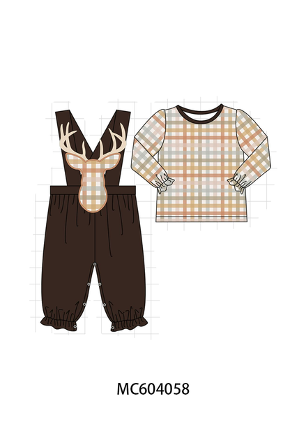 PO86 Brown deer applique gingham collection