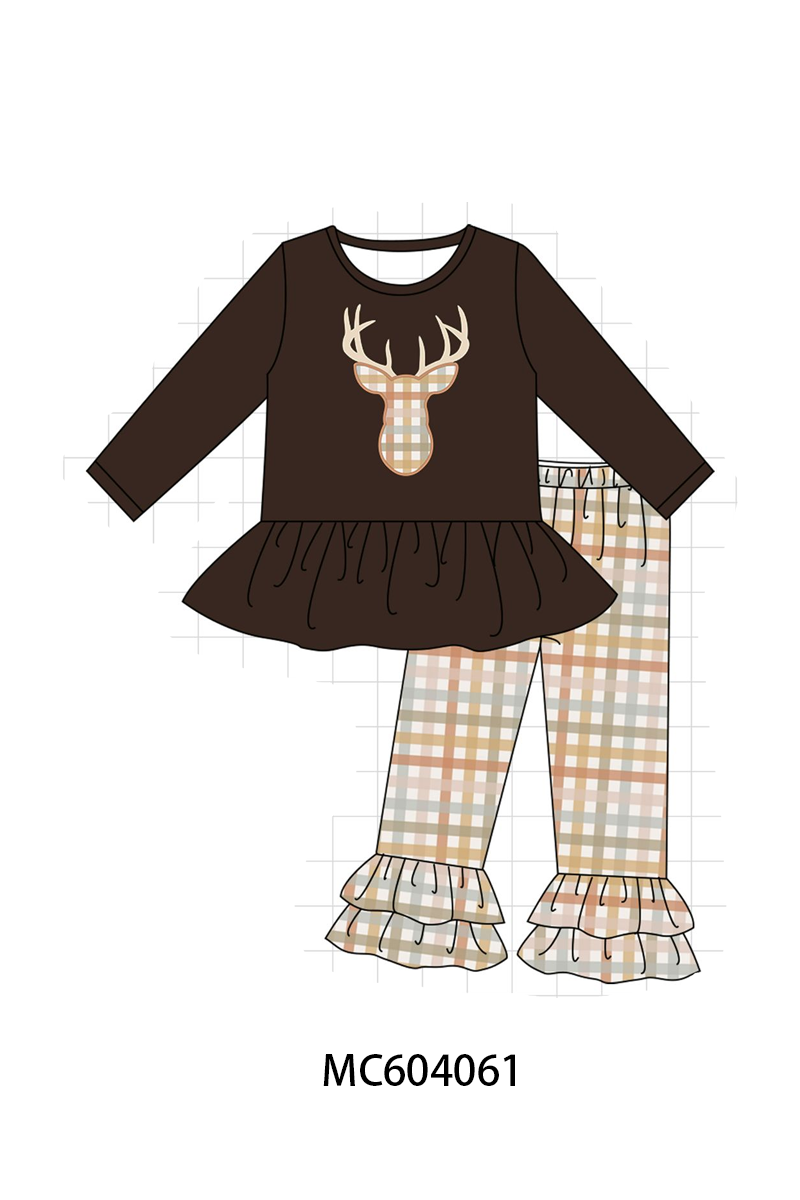 PO86 Brown deer applique gingham collection