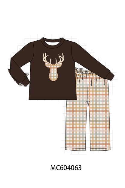 PO86 Brown deer applique gingham collection