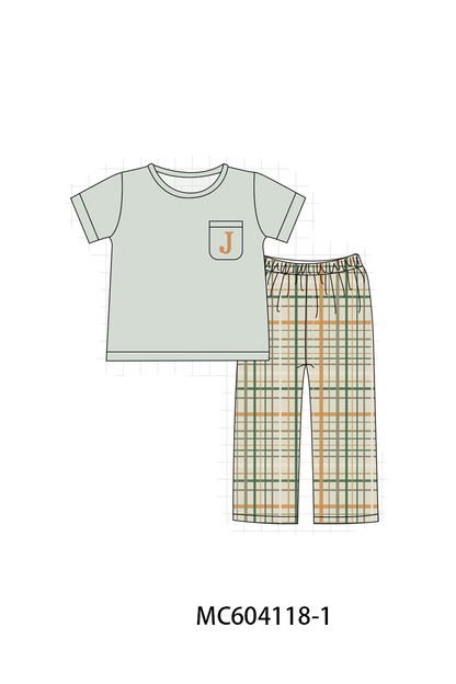 PO86 Sage monogram embroidery plaid collection