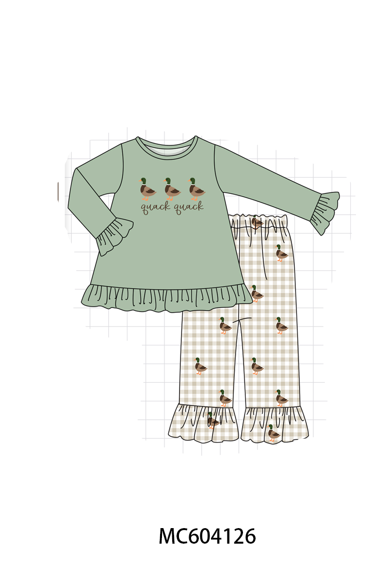 PO86 Green duck quack quack embroidery ruffle collection
