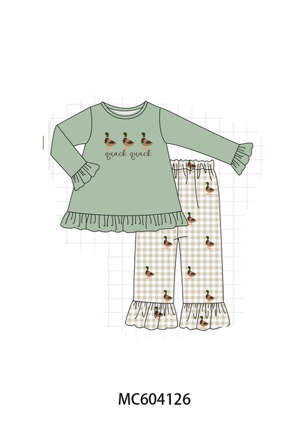 PO86 Green duck quack quack embroidery ruffle collection
