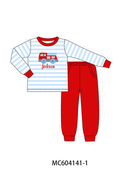 PO86 Blue stripe firework monogram embroidery collection