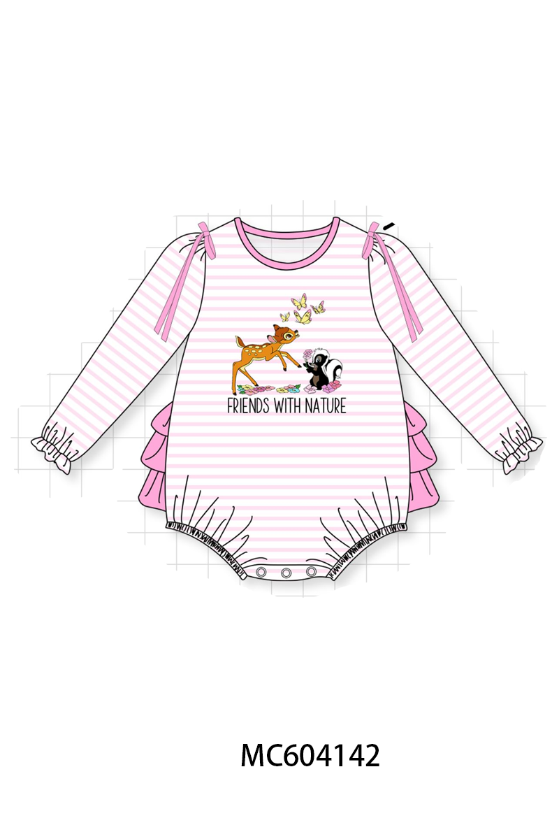 PO86 Pink stripe friends with nature embroidery collection