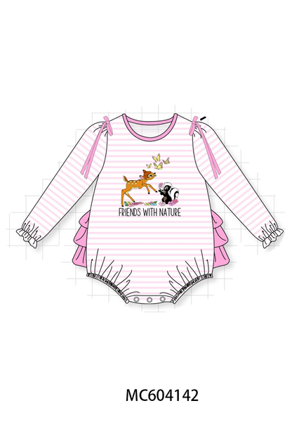 PO86 Pink stripe friends with nature embroidery collection