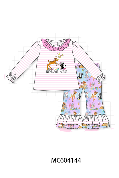 PO86 Pink stripe friends with nature embroidery collection