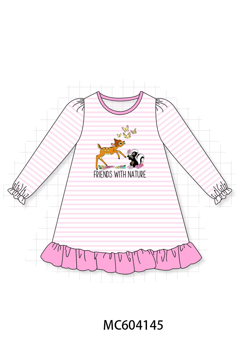 PO86 Pink stripe friends with nature embroidery collection
