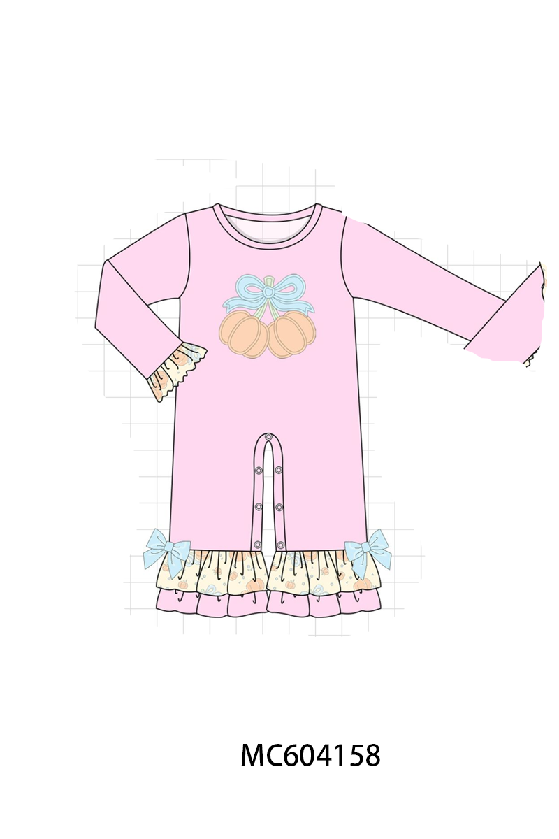 PO86 Pink pumpkin applique bow ruffle collection
