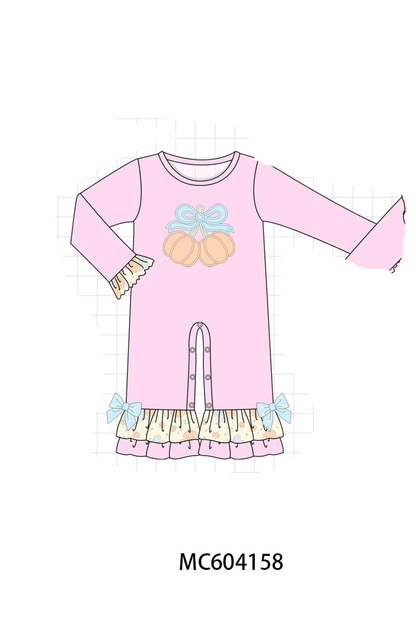 PO86 Pink pumpkin applique bow ruffle collection