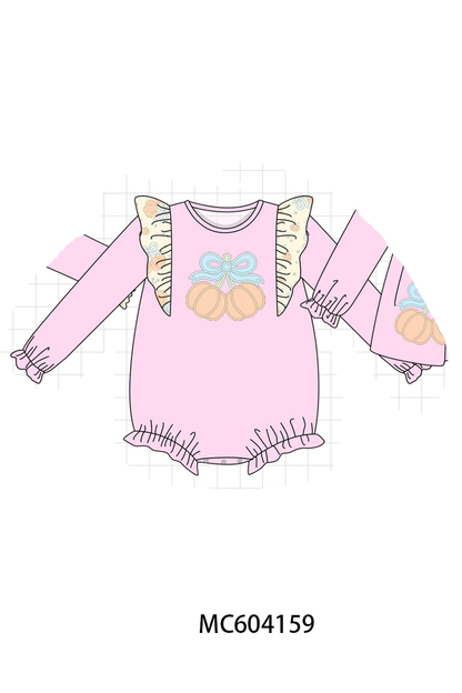PO86 Pink pumpkin applique bow ruffle collection