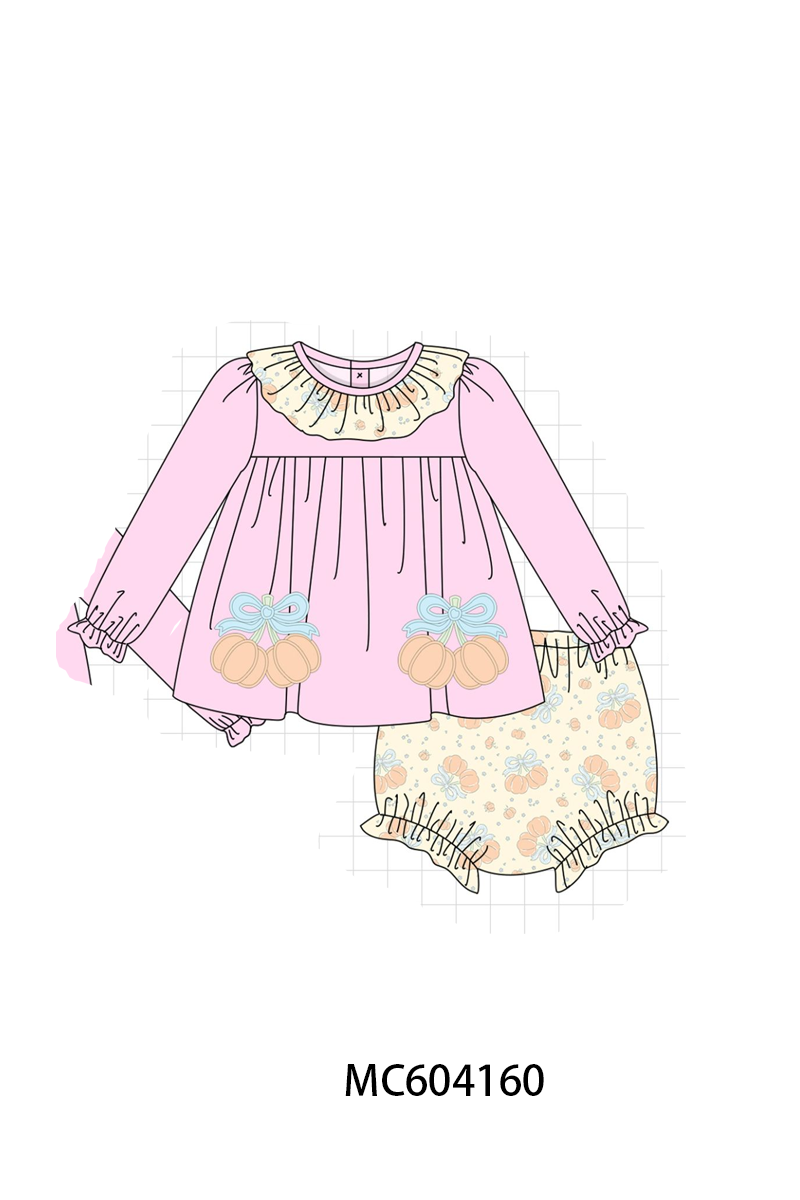 PO86 Pink pumpkin applique bow ruffle collection