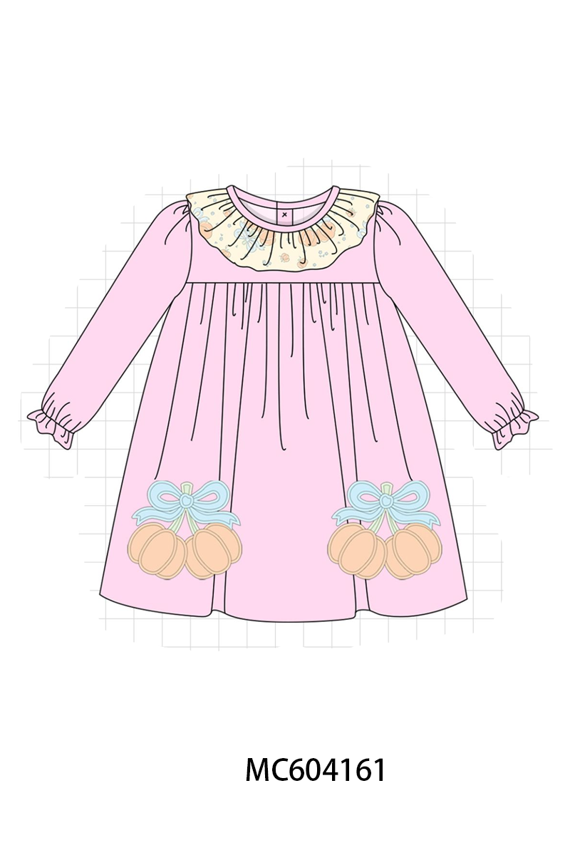 PO86 Pink pumpkin applique bow ruffle collection