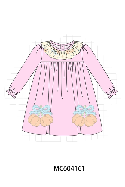 PO86 Pink pumpkin applique bow ruffle collection
