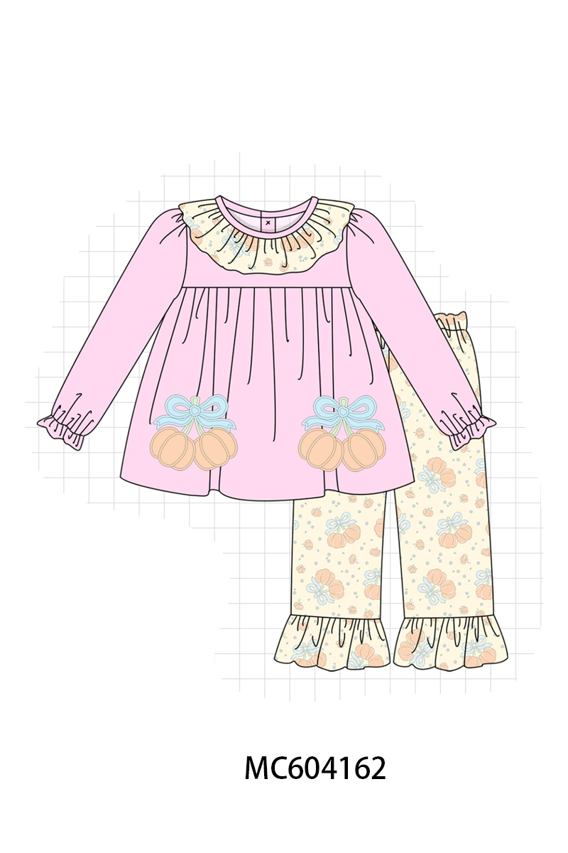 PO86 Pink pumpkin applique bow ruffle collection