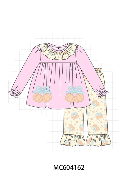 PO86 Pink pumpkin applique bow ruffle collection